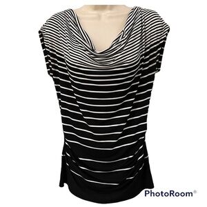NEW York & Company black and white striped wide neck blouse, S, back cut out.